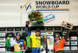FIS Snowboard World Cup - Cortina d'Ampezzo ITA - PSL - Men's podium with 2nd FISCHNALLER Roland ITA, 1st  SOBOLEV Andrey RUS, 3rd KARL Benjamin AUT © Miha Matavz